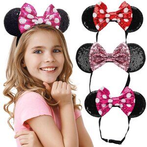 Classic Dots Minnie Ears Headbands with Shiny Sequin Bow 3PCS - Mouse Ears For G